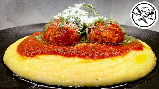 Pork Meatballs with Creamy Polenta & Salsa Verde