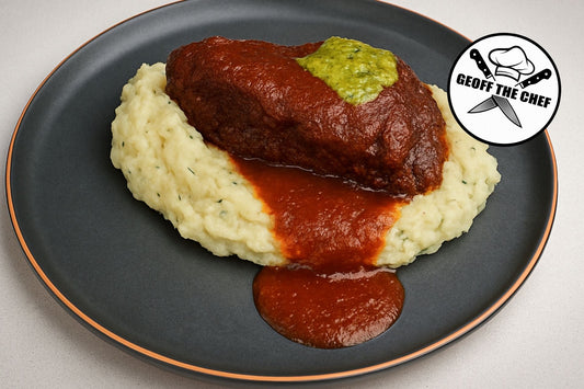 Slow Roasted Beef Cheeks with Mash Potato and Salsa Verde
