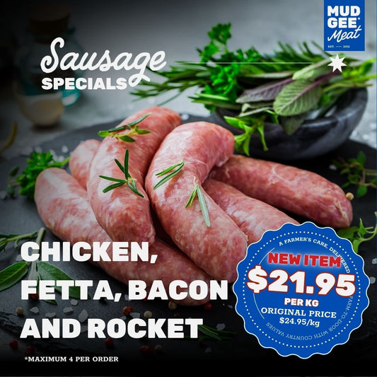 NEW - Chicken, Fetta, Bacon and Rocket Sausages (GF)