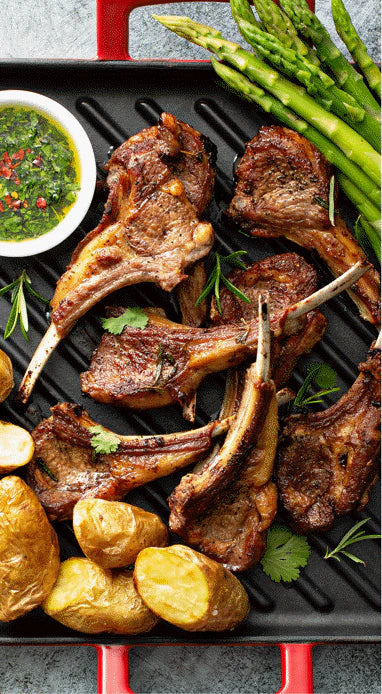 GRILLED SPRING LAMB WITH ASPARAGUS AND LEMON-HERB MARINADE