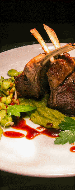 GRILLED LAMB CUTLETS w1TH   MINTED PEA PUREE