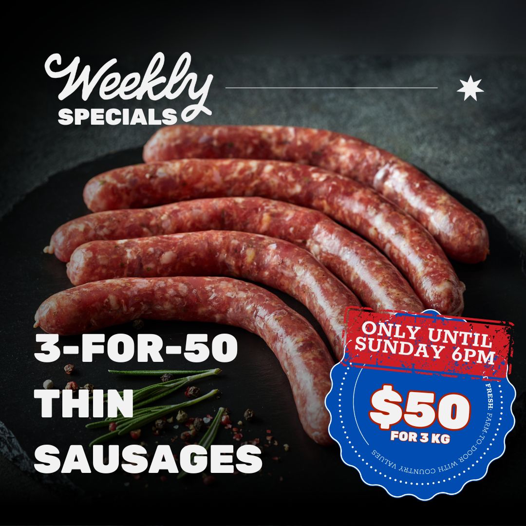 3kg for $50 SPECIAL: Thin Beef Sausages