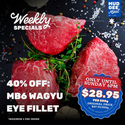 40% OFF : MB6 WAGYU Eye Fillet Steaks