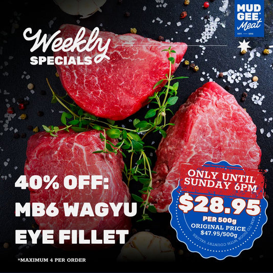 40% OFF : MB6 WAGYU Eye Fillet Steaks
