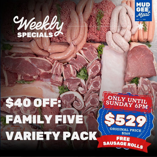 $40 OFF: Family FIVE Variety Pack + FREE SAUSAGE ROLLS