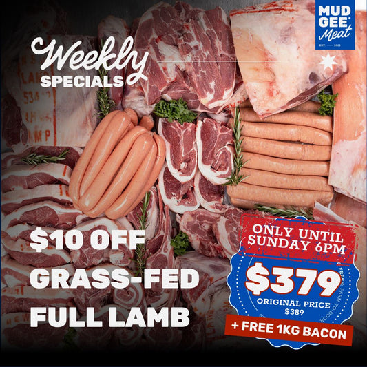 $10 OFF: Grass Fed Full Lamb + FREE 1kg bacon
