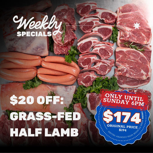 $20 off SPECIAL: Grass Fed Half Lamb