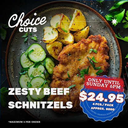 Zesty Crumbed Beef Schnitzels